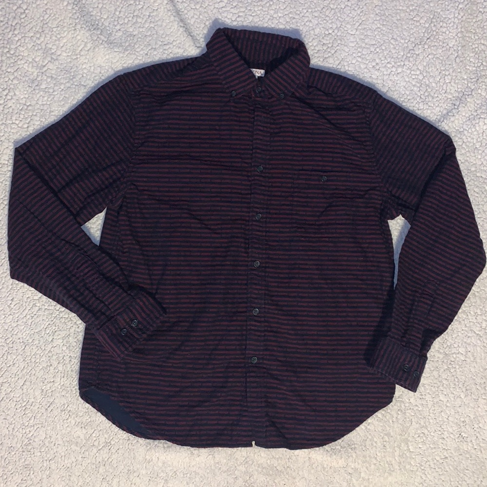 Navy and Red Merona Size Large - 100% Cotton Button Down Dress Shirt